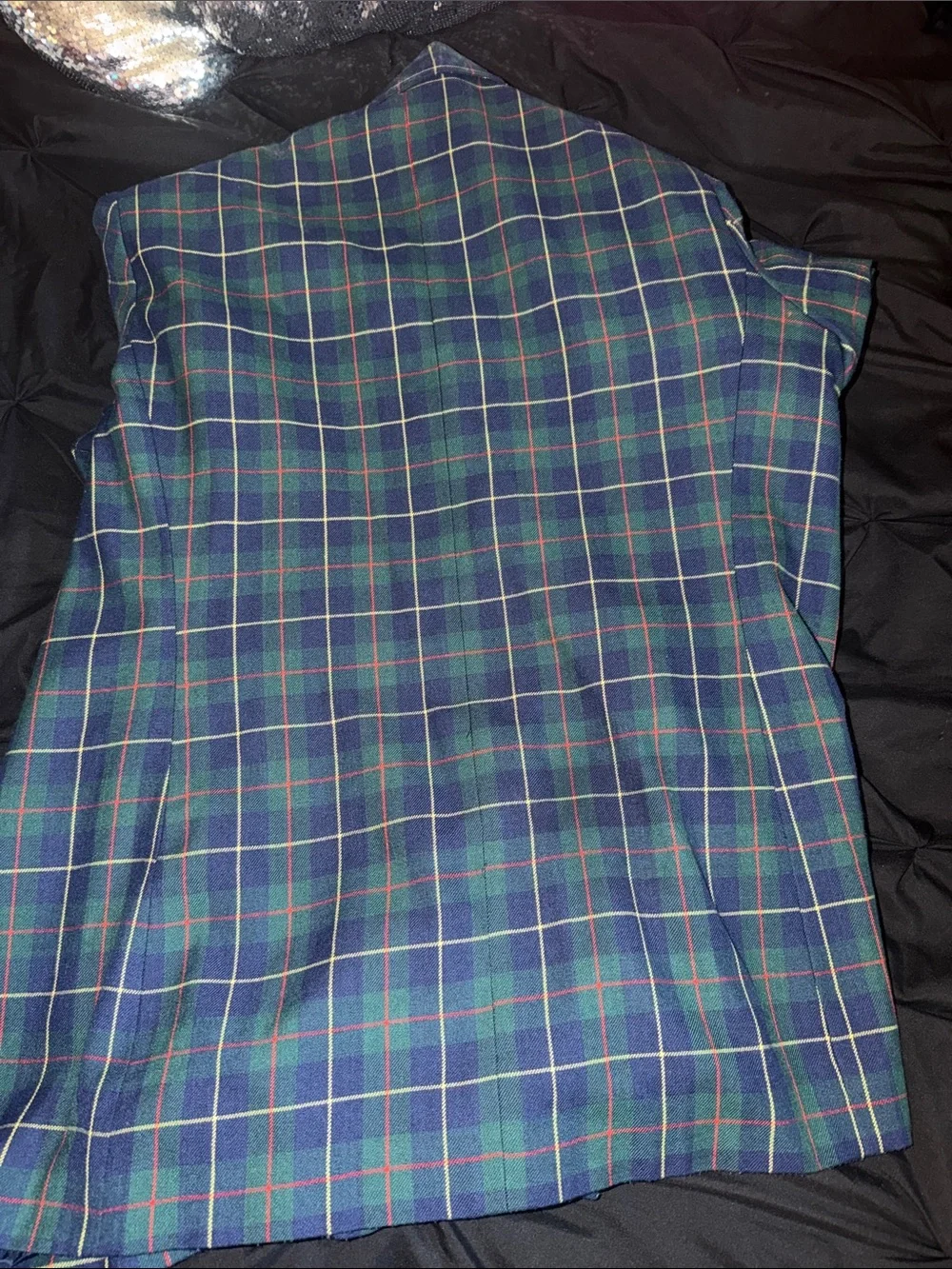 Double-Breasted Plaid Blazer in Navy & Green